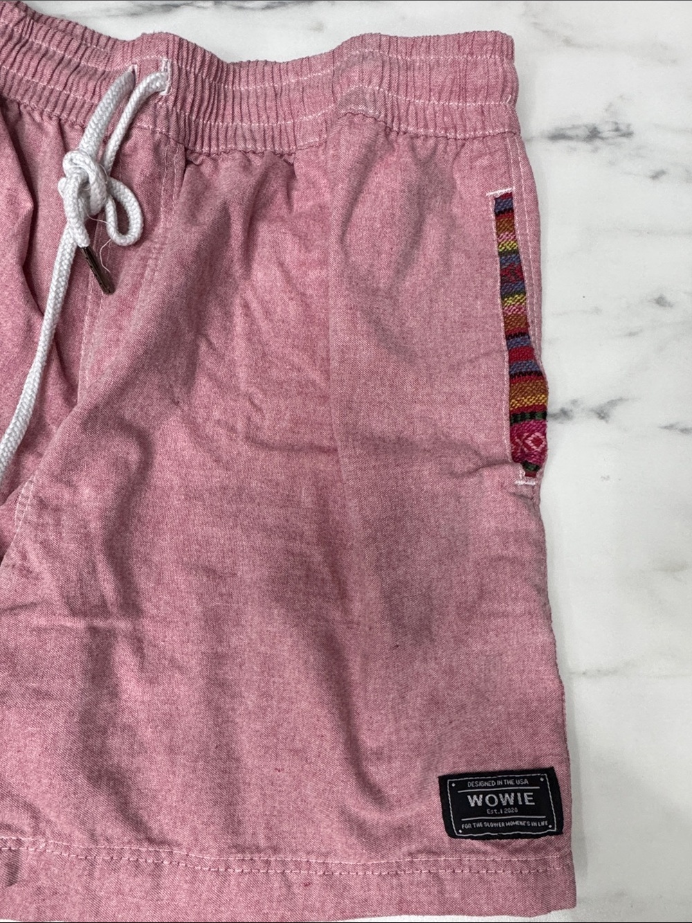 Men’s Pink Elastic-Waist Shorts